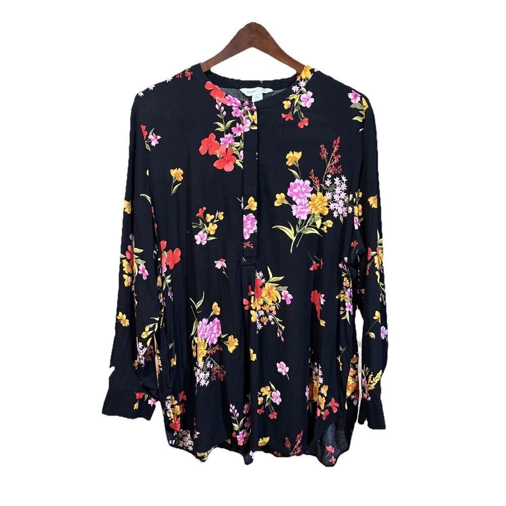 Old Navy The Tunic Shirt Black Multicolor Floral Popover Blouse Size XXL